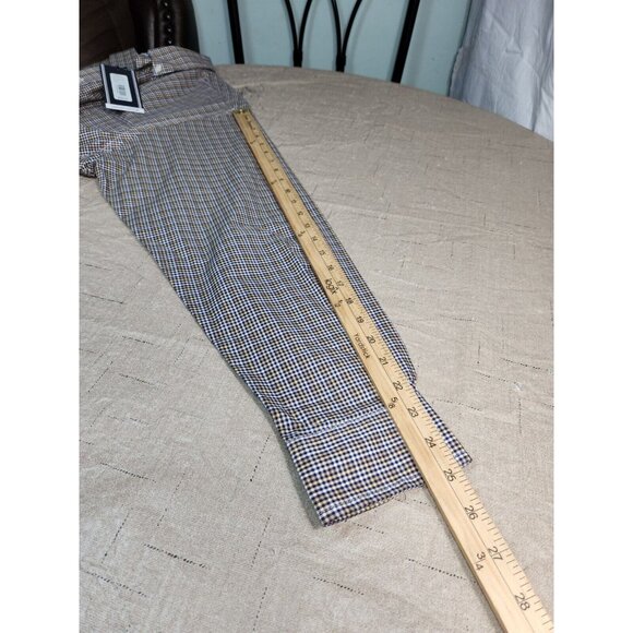 Mens Long Sleeve Button-Down Shirt Blue Yellow Check Roundtree & Yorke Size L - Picture 4 of 9